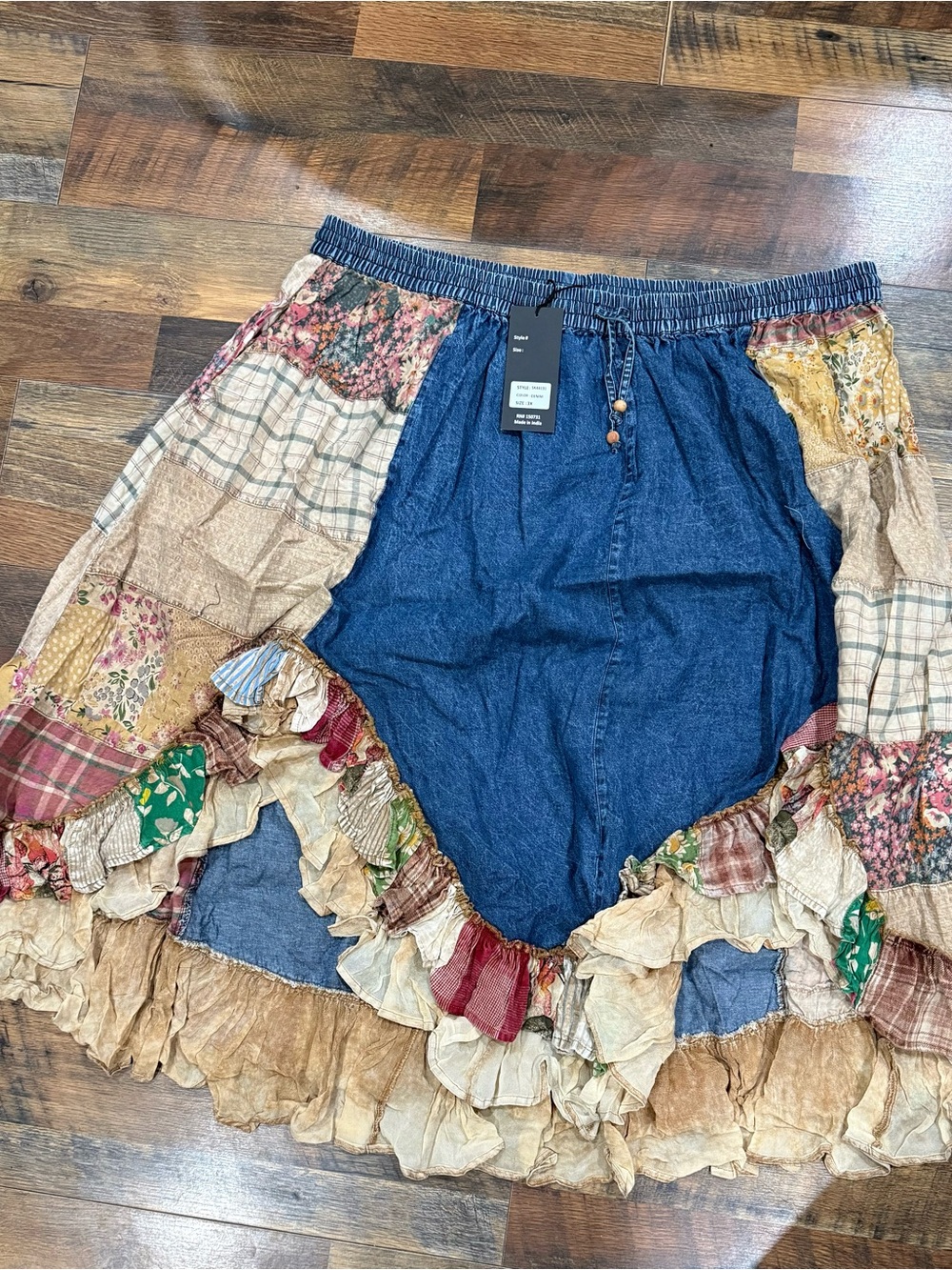 Young Threads Boho Patchwork Denim Midi Skirt - Blue 2X
